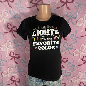 Holiday Time Chrismtas Lights Are My Favorite Color Black Graphic Shirt Medium